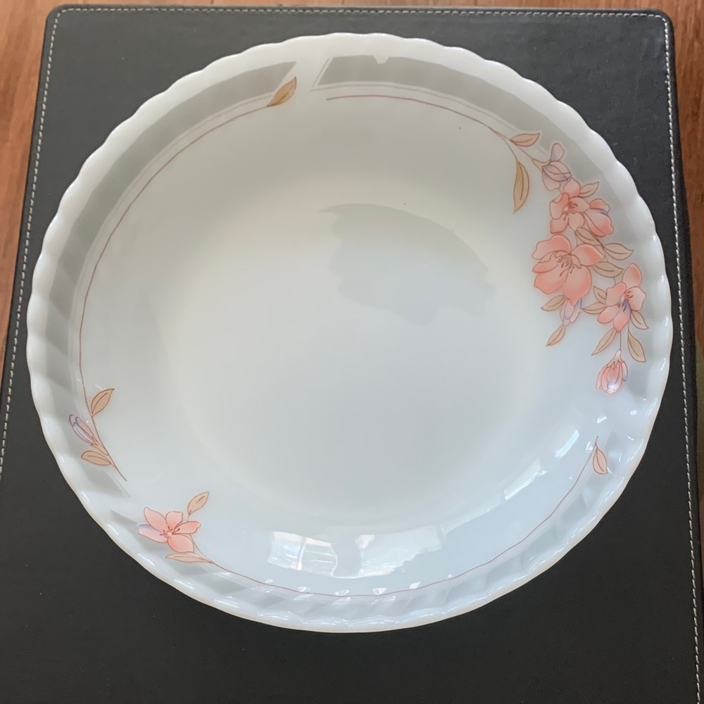 Indopal Opaline Glass White and Pink Floral Serving Plate
